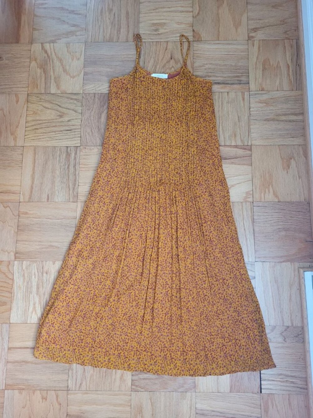 Chan Luu 100% Silk Floral Pleated Swing Maxi Dress Size 1 Boho - Picture 6 of 7